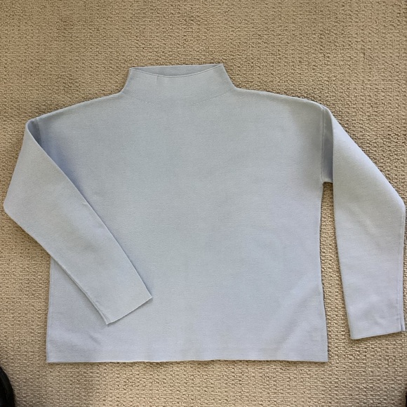 Eileen Fisher Boxy Cotton Blue Funnel Neck Top - Picture 1 of 9